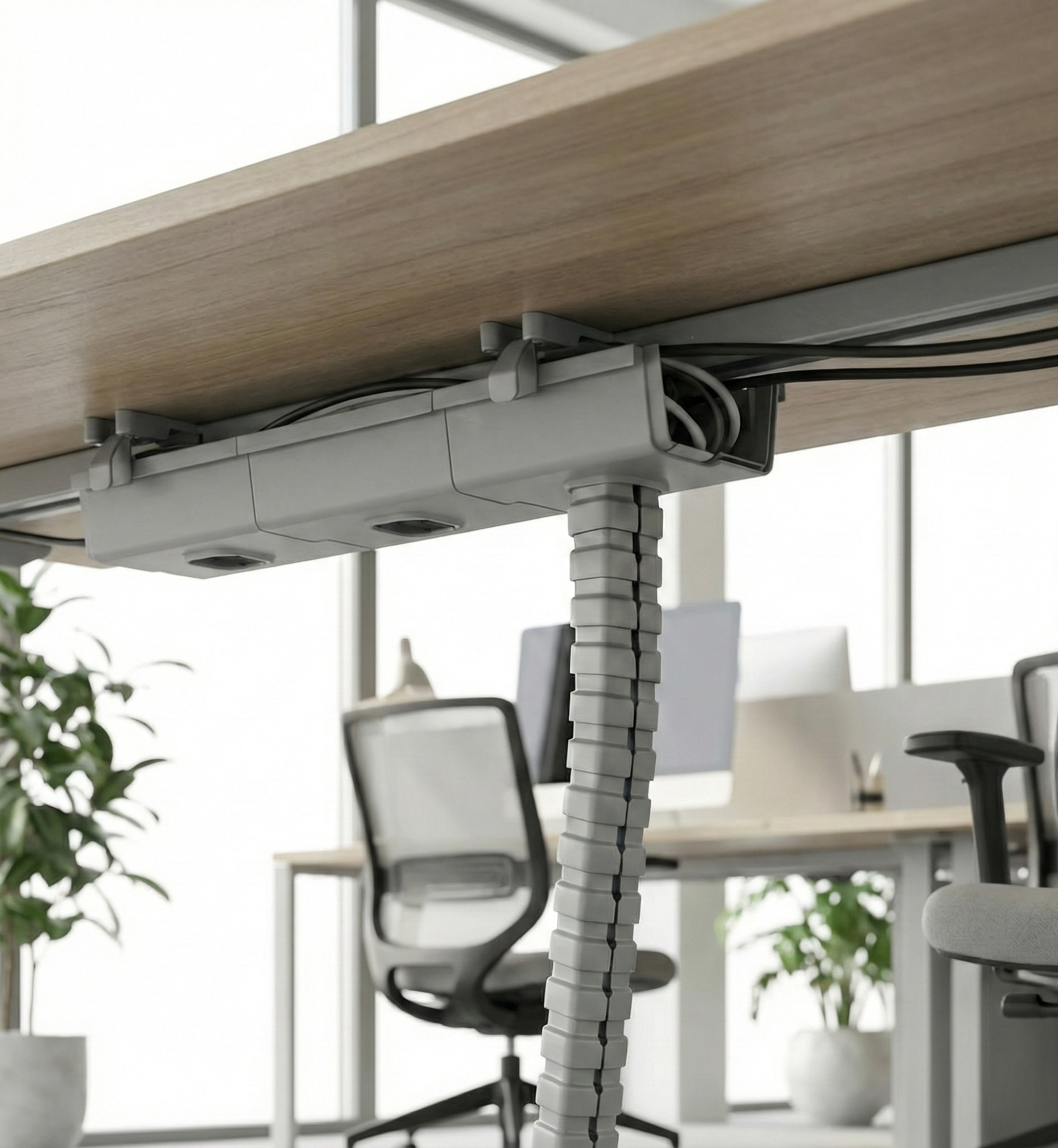 Cable Trough with Cable Snake under desk